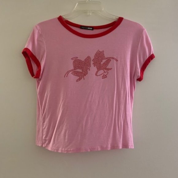 Angel and Devil Rhinestone Ringer Top - Picture 2 of 10